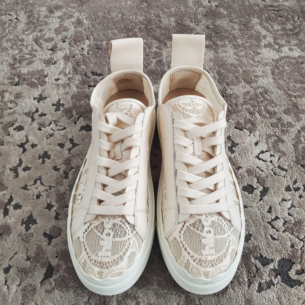 Chloé Lauren Mesh Lace Low-Top Sneakers Size 38 - Picture 3 of 11